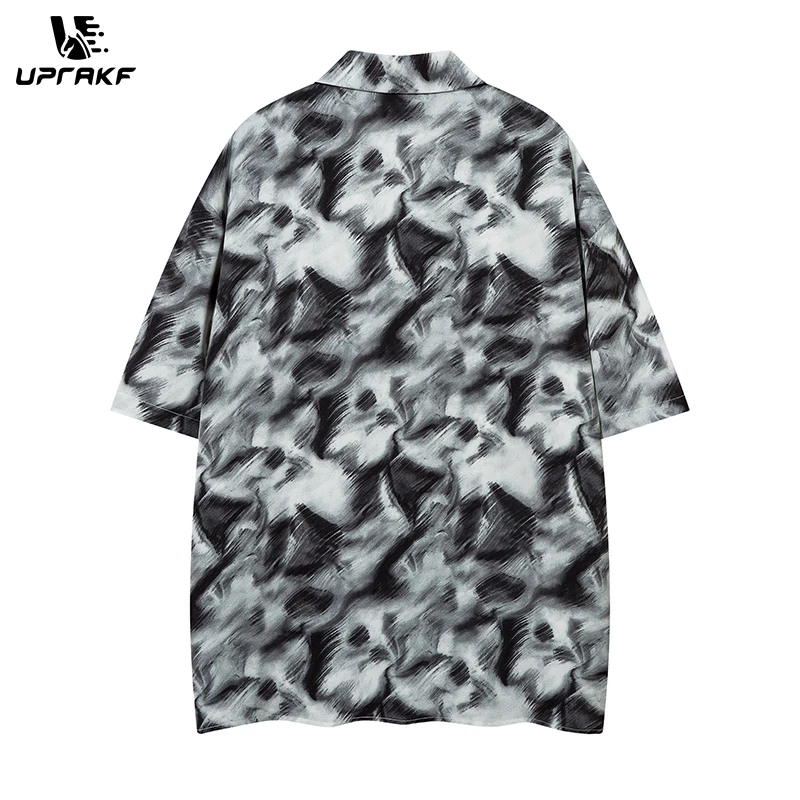 UPRAKF Vintage Streetwear Abstract Print Shirts Casual Summer Tops Outwear Short Sleeve Comfortable Fashion