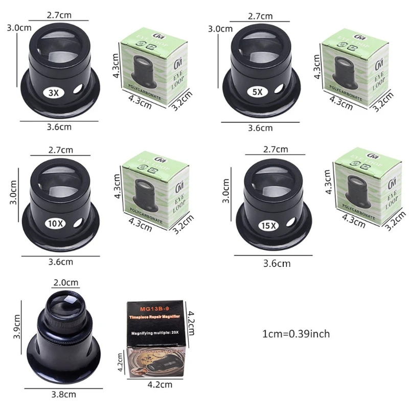 94PD Jewelers Eye Loupe Loop แว่นขยาย Monocular แว่นขยายสำหรับ Watchmakers Repair Eye Loupe เครื่องมือ5ประเภท