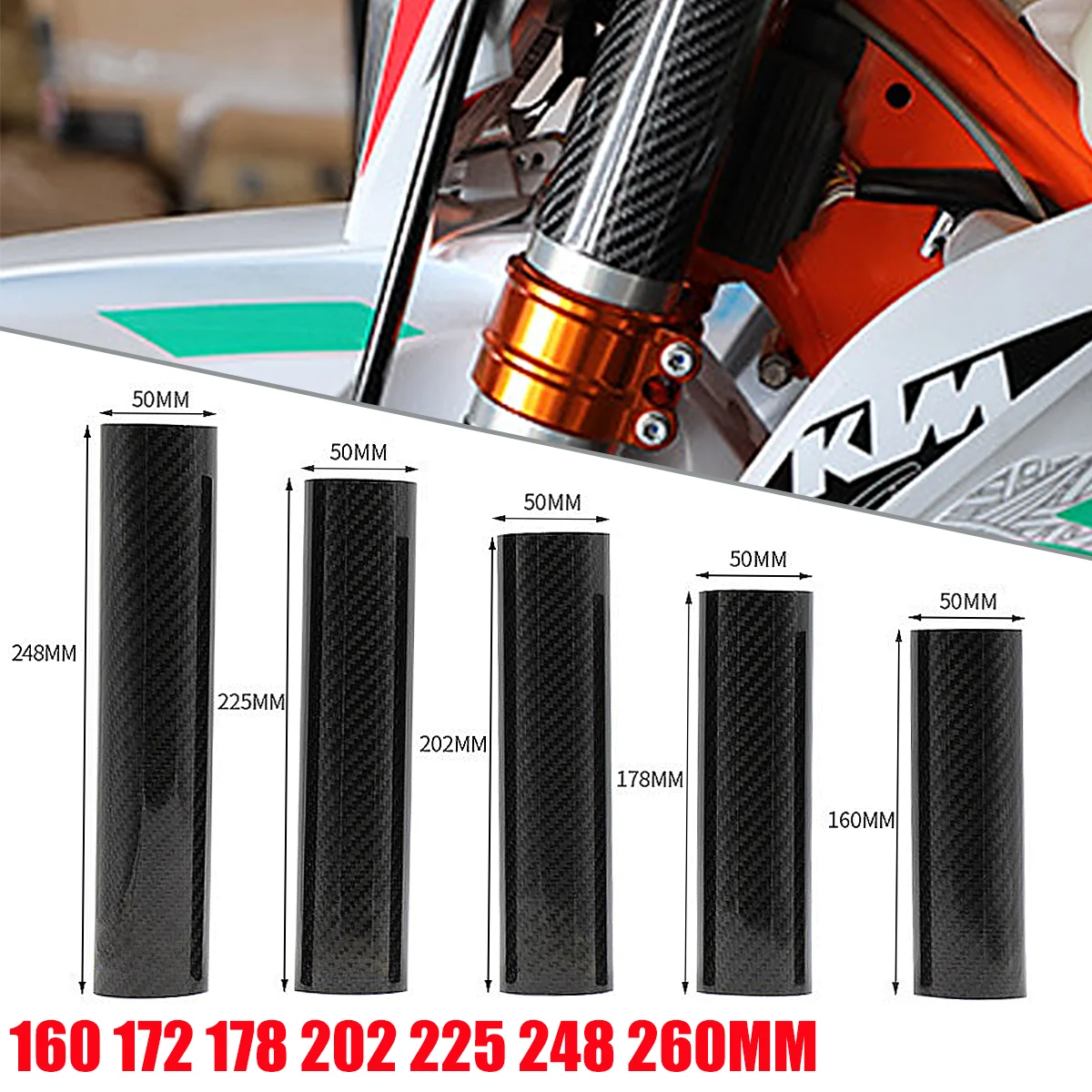 16 cm 172mm 178mm 202mm 225mm 248mm 260mm Carbon Fiber Gabel Schutz Wrap abdeckung Motocross Für KTM Honda Yamaha Kawasaki Suzuki