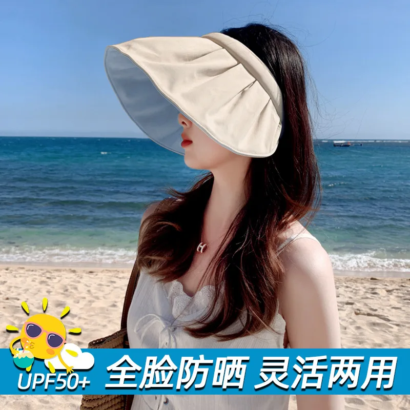 Internet Famous Shell Wide Brim Sun Visor Hat Women Stylish Headband UV Protection Full Face Breathable Beach Summer Cap