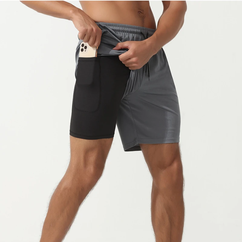 Sports shorts double layered anti glare running training cropped shorts, quick drying basketball shorts