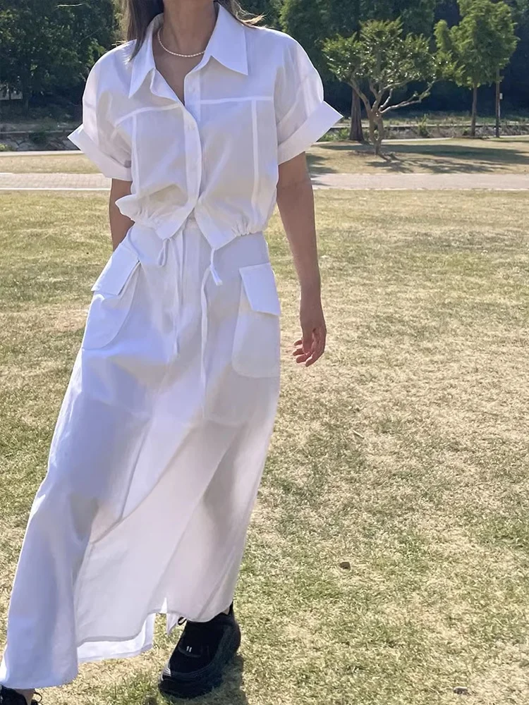 

Faionable Retro Stand Collar Dstring Top High Waist Slim A-Line Skirt Set Women's Clothing Spring Season 8-25 Years Old