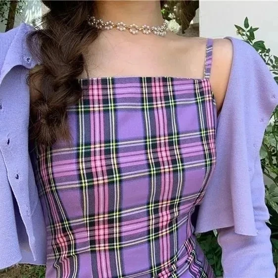 Y2k purple plaid Women's dress Women's summer sundresses Mini dress Women Sexy Night Club Party Dress hip A-line skirt فساتين