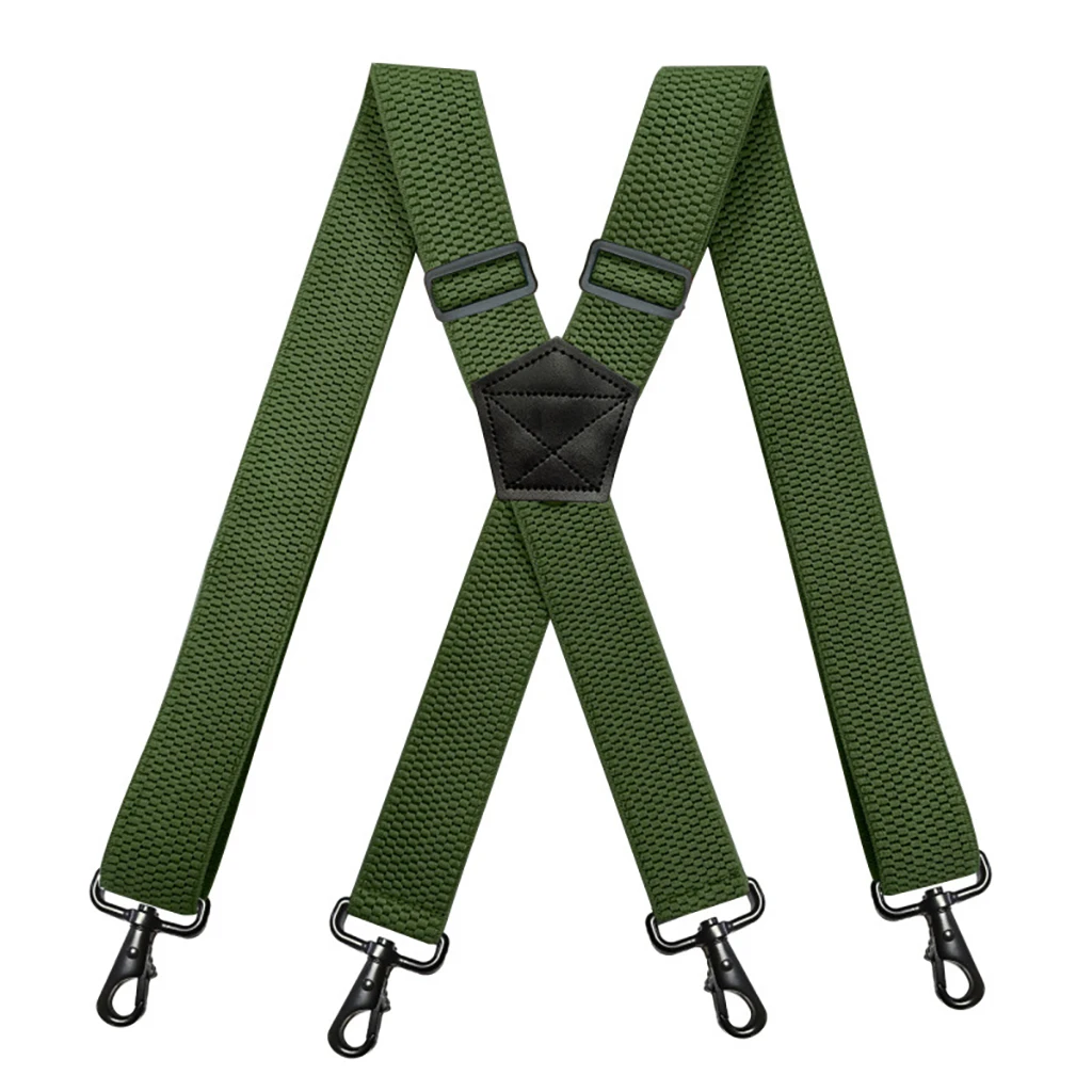 Robuste Hosenträger für Herren, Arbeit, Biker, Outdoor, 3,8 cm breit, X-Rücken, mit 4 Karabinerhaken, verstellbare elastische Hosenträger, Gurt