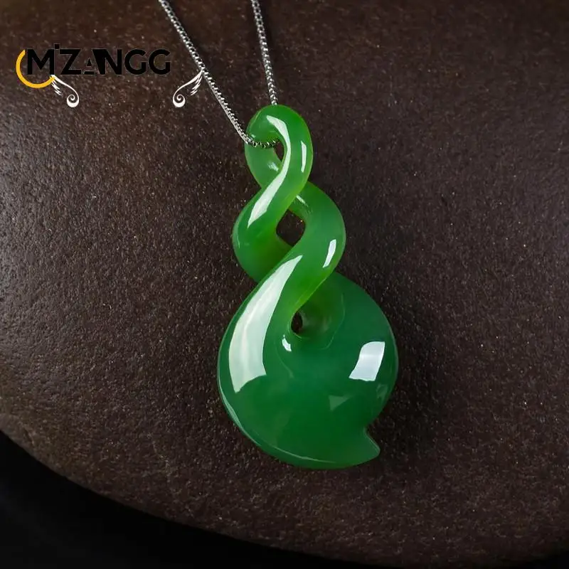 Natural Hand-carved Green Jade Pendant Lucky Wealth Fashion Ladies Necklace Men Personalized White Jade Amulet Holiday Gift