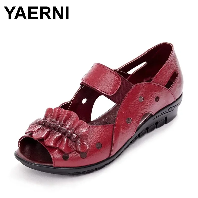 YAERNI Summer Women Shoes Woman Genuine Leather Flat Sandals Casual Open Toe Sandals Women Sandals