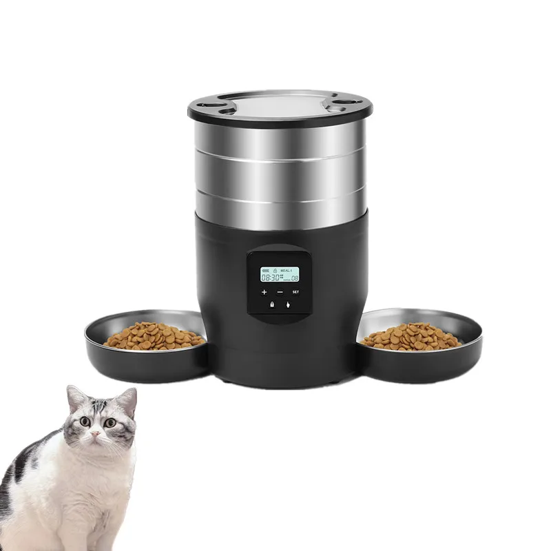 

Автоматическая кормушка для кошек, Comedero Gato Automatico, кормушка с дозатором пищевых продуктов, кормушка Wi-Fi на кнопке 4,5 л с двумя мисками из нержавеющей стали