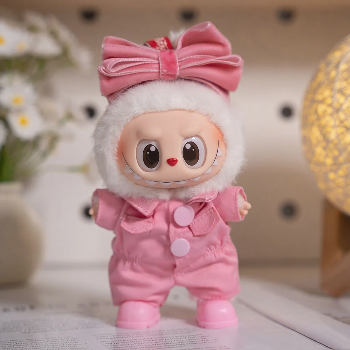 Mini Plush Doll Overalls Jumpsuit Clothes for Labubu Pink Set Outfits Decoration Dolls Accessories ﻿