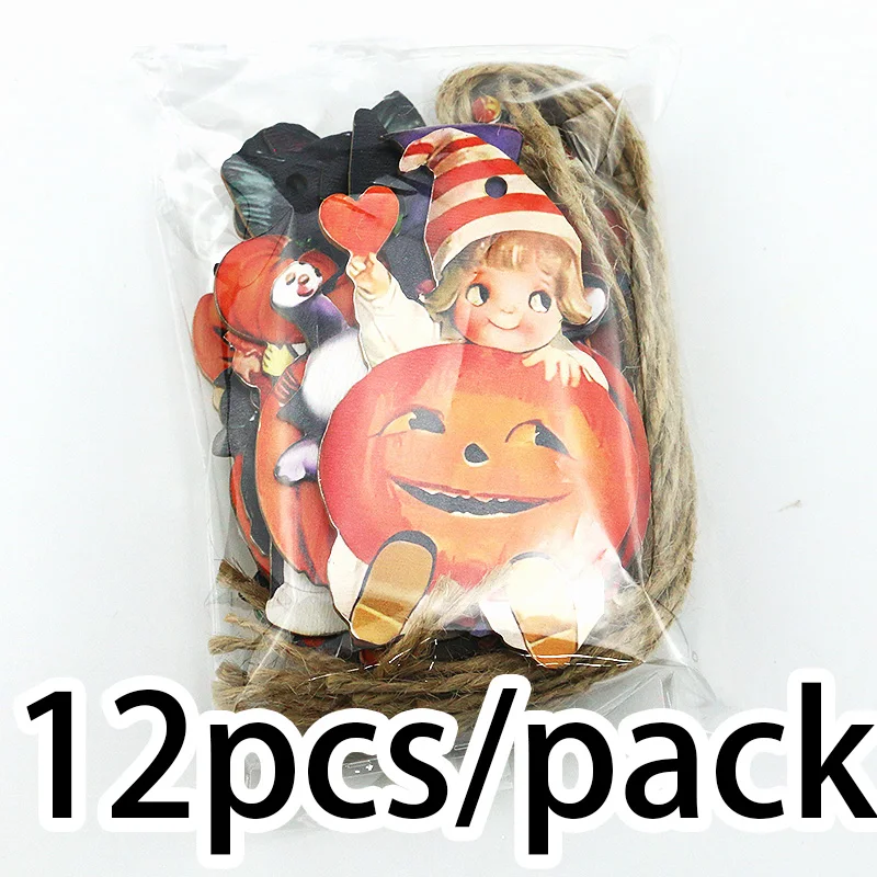 (12 teile/paket) Halloween Hexe Holz Zubehör Bemalte Kürbis Muster Einkaufszentrum Atmosphäre Party Dekoration DIY – Detail 5