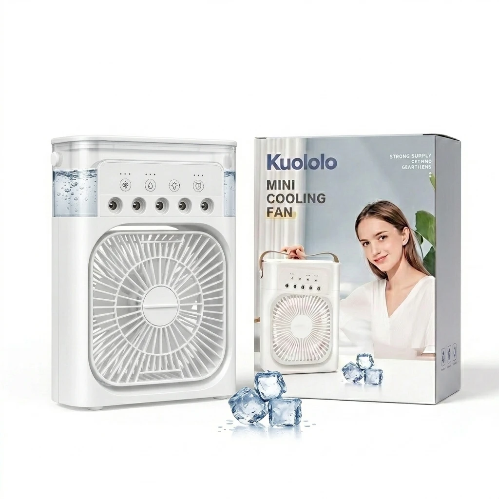 KUOLOLO LED Timer Misting Water Fan(9.05x6.3in) USB powered desk fan with misting, multi-color LED