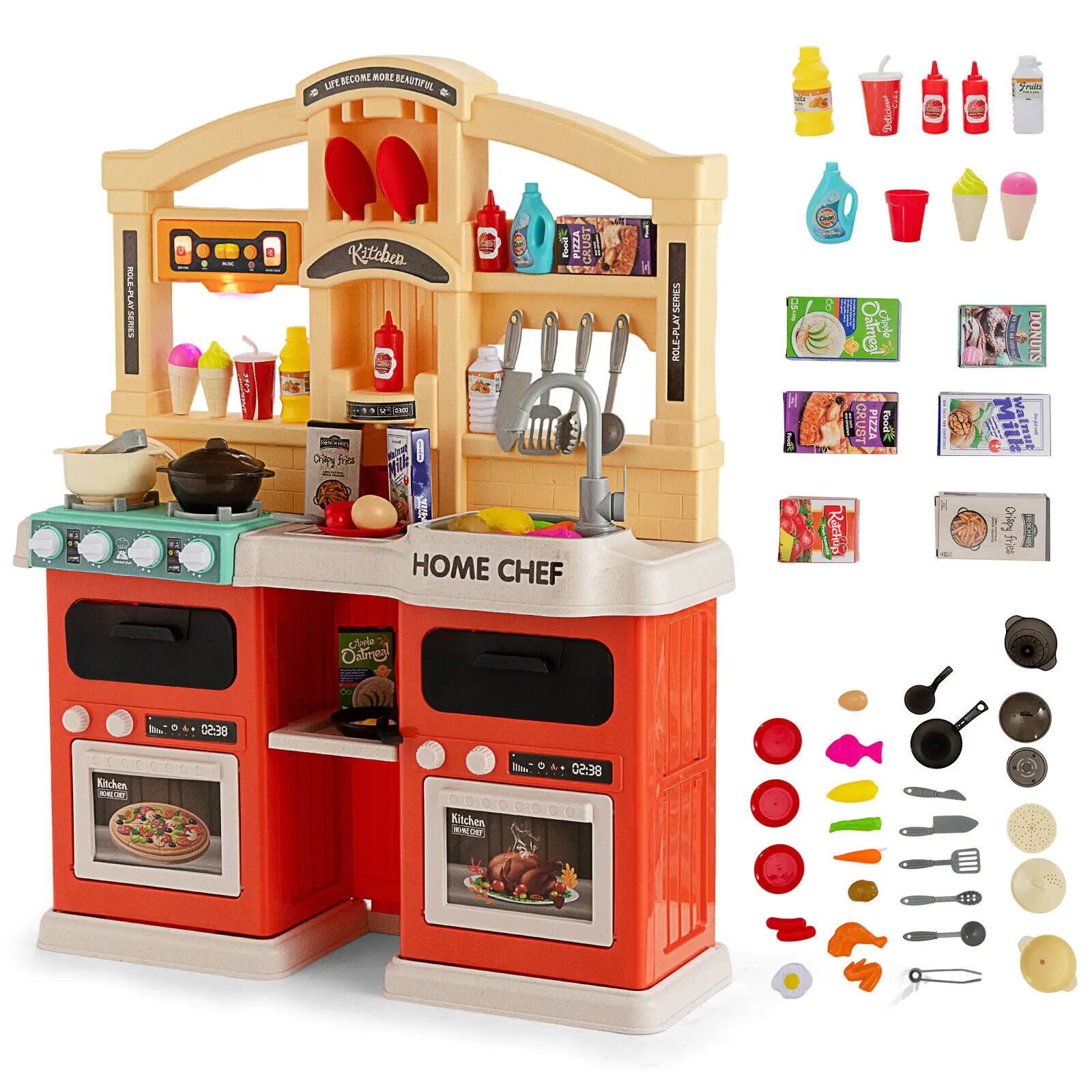 

Costway Kids Play Kitchen Set 69PC Kitchen Playset Toys W/ Realistic Lights & Sounds