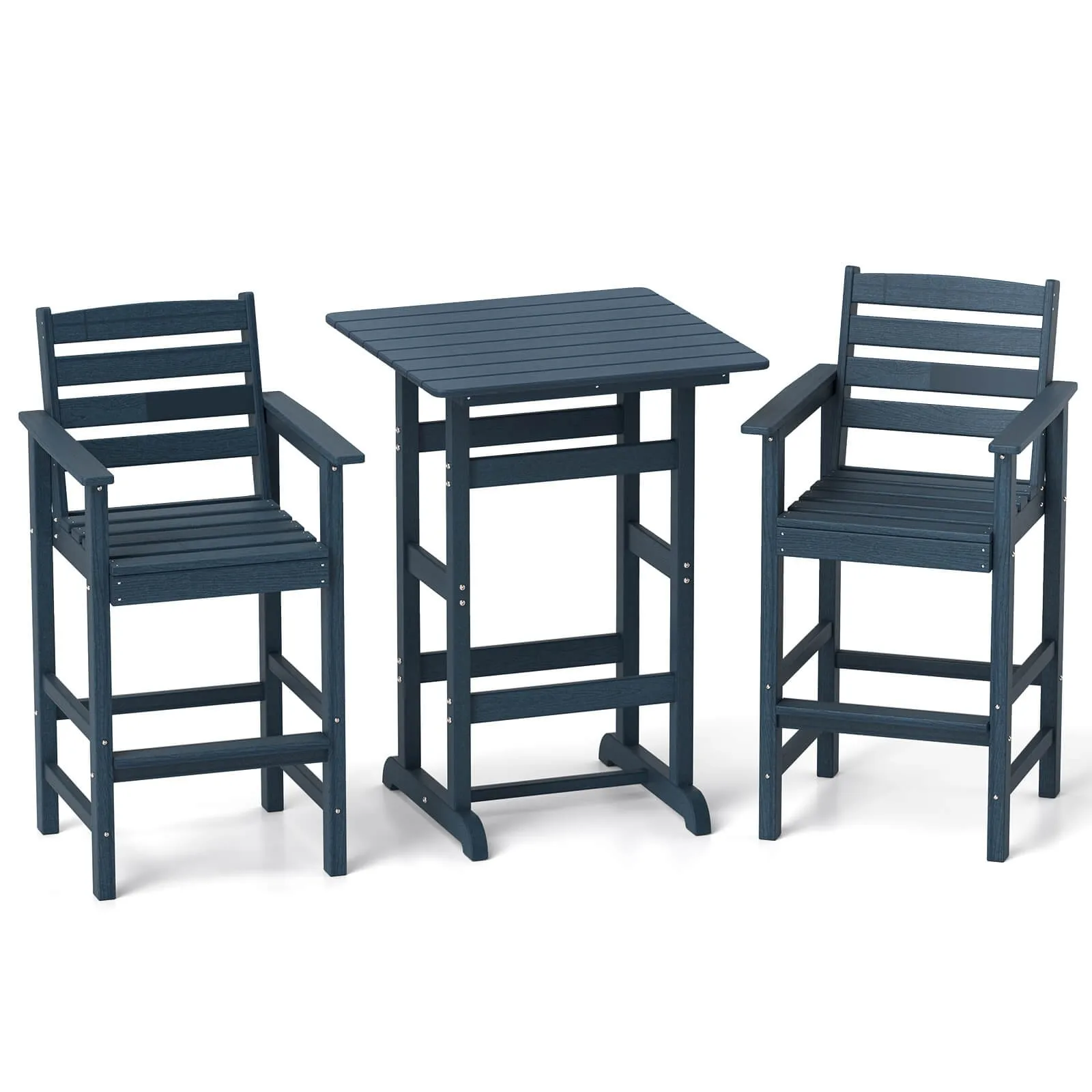 

3 PCS Patio HDPE Bar Set Armchairs w/Square High-Top Table Footrest & Backrest