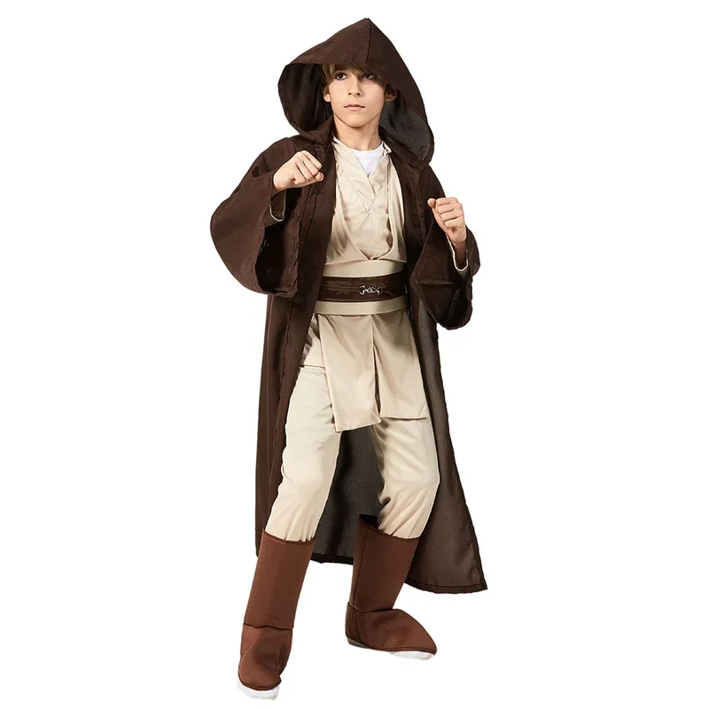 High Quality spaceman Movie Star Kids Children Jedi Obi Wan Kenobi Costume Tunic Robe Cloak Cosplay Full Set Halloween Costume