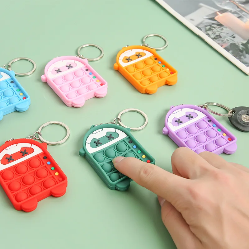 Silicone Mini Pop Fidget Toy Keychain CartoonPush Bubble Key Chain Autism Handheld Small Stress Sensory Relief Fidget Keychain