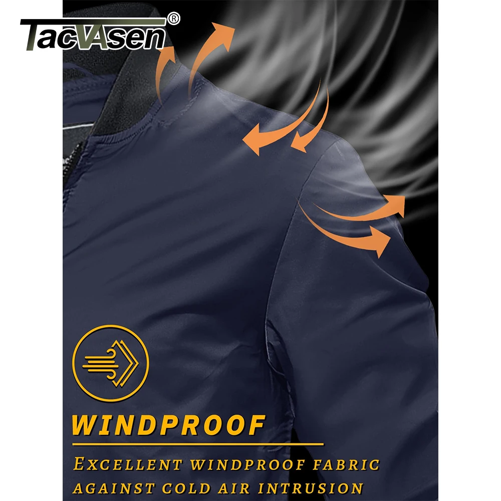 TACVASEN Men\'s Varsity Jacket Autumn Lightweight Windproof Full Zip Up Bomber Jacket Waterproof Outdoor Sports Casual Coat