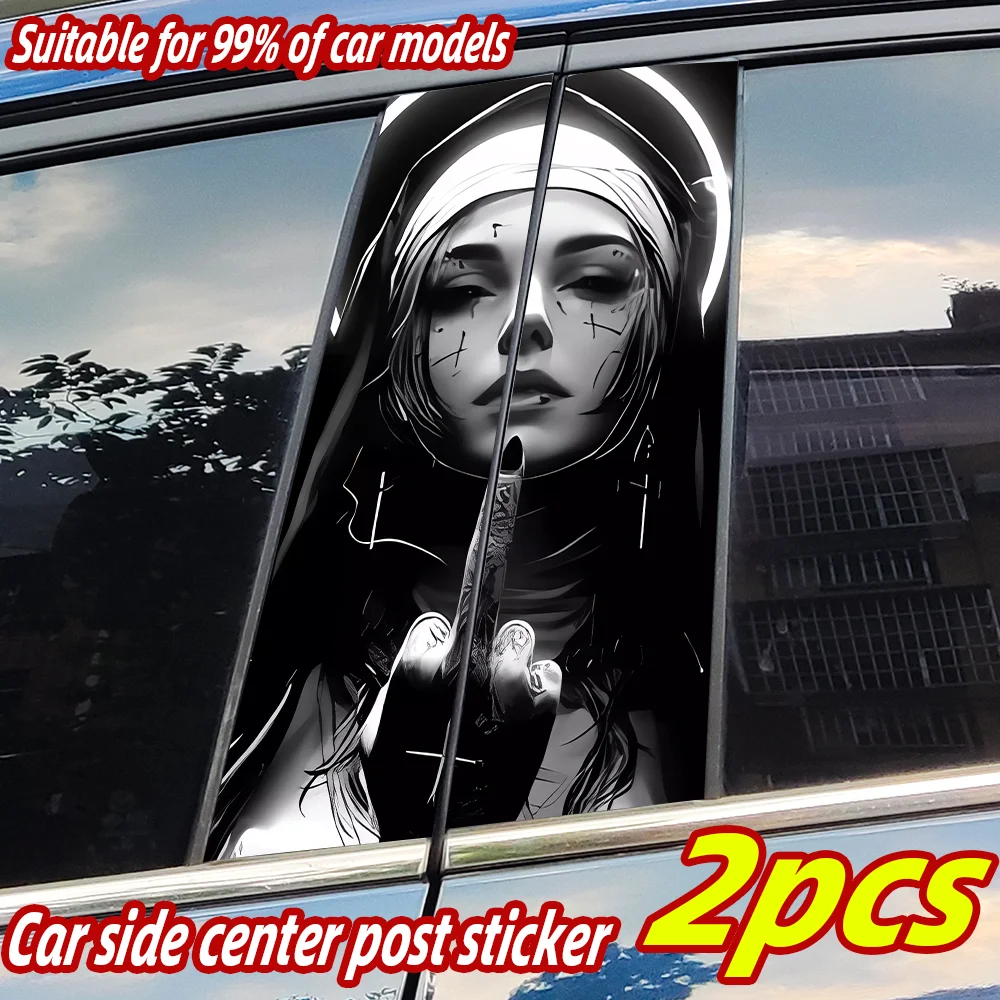 

Gothic Nun Sister Car Stickers Funny Auto B Pillar Waterproof Decoration DIY Cover Car Doors Pillar Sunscreen Decals Accessories