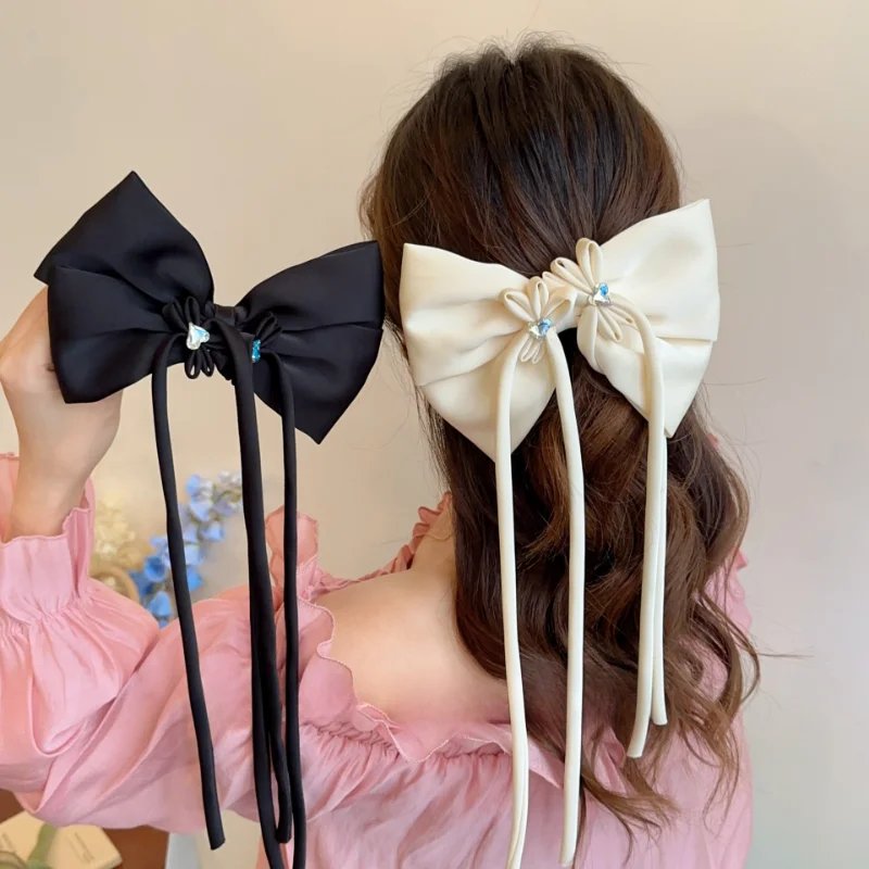 

High-end Fabric Bow Hair Claw for Women Girls Elegant Tassel Hair Clips Ponytail Clips Bride Wedding Headwear Hair Accessories