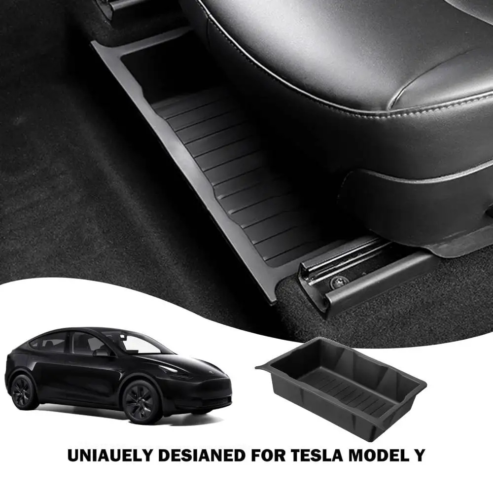 

TPE Under Seat Storage Box For Tesla Model Y 2017-2024 Center Console Organizer Bins Front Backseat Bag Trash Tray Accessories