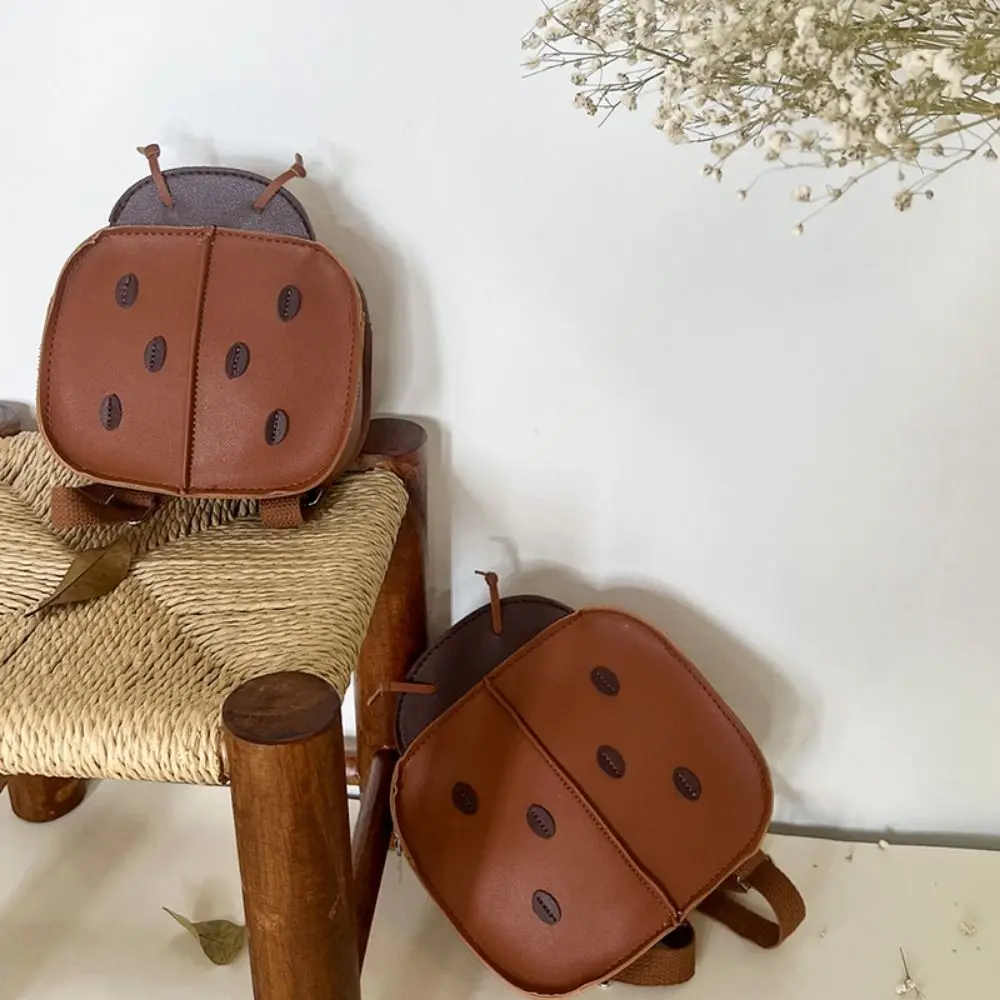 Mochila de mariquita con diseño de mariquita, correas ajustables, mochilas escolares de cuero PU para guardería, impermeables y resistentes al desgaste