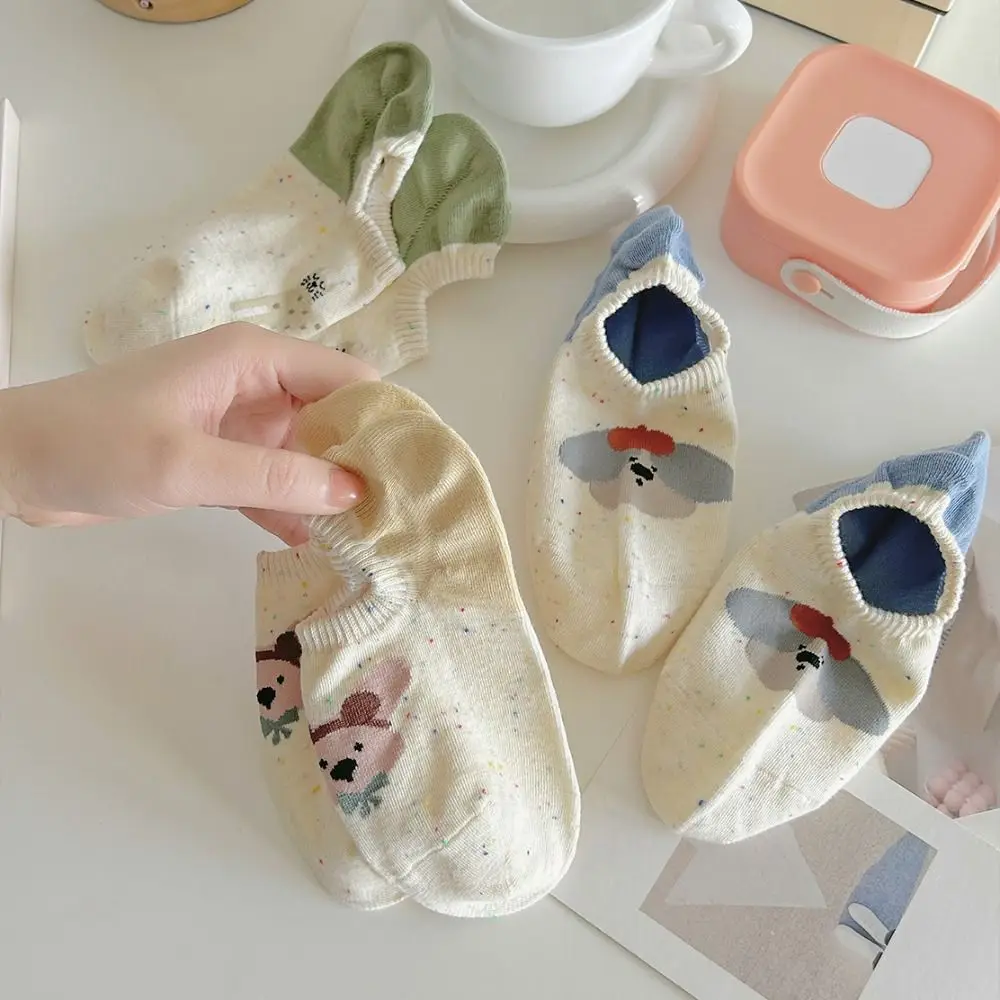 

8Pairs Heart Cartoon Ankle Socks Bear Dog Invisible Love Short Tube Socks Female Hosiery Dots Women's Boat Socks Sports