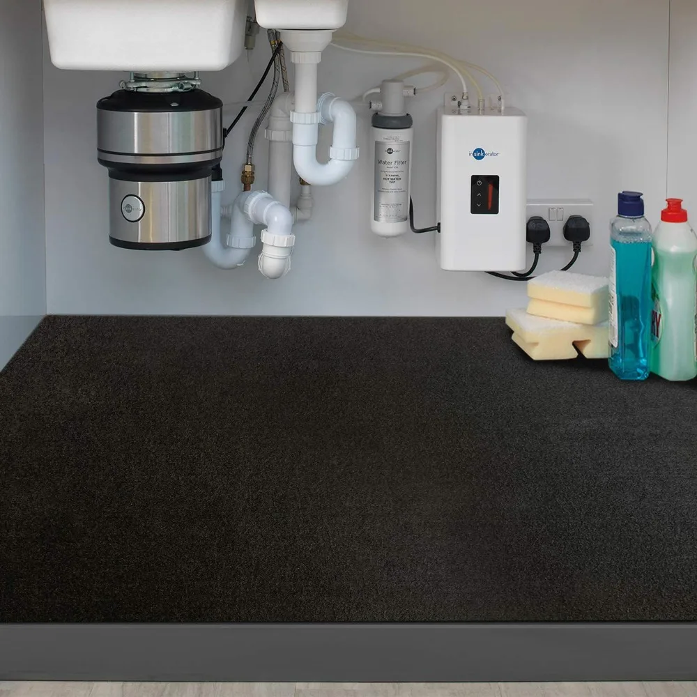 Black Under The Sink Mat Waterproof Felt Layer Material Kitchen Cabinet Liner Washable Leaks Spills Absorbent Shelf Mats Drawer