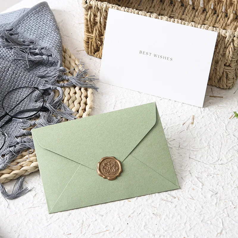 

Avocado green envelope birthday greeting card, olive green Valentine's Day blessing, thank you card for gratitude and New Year