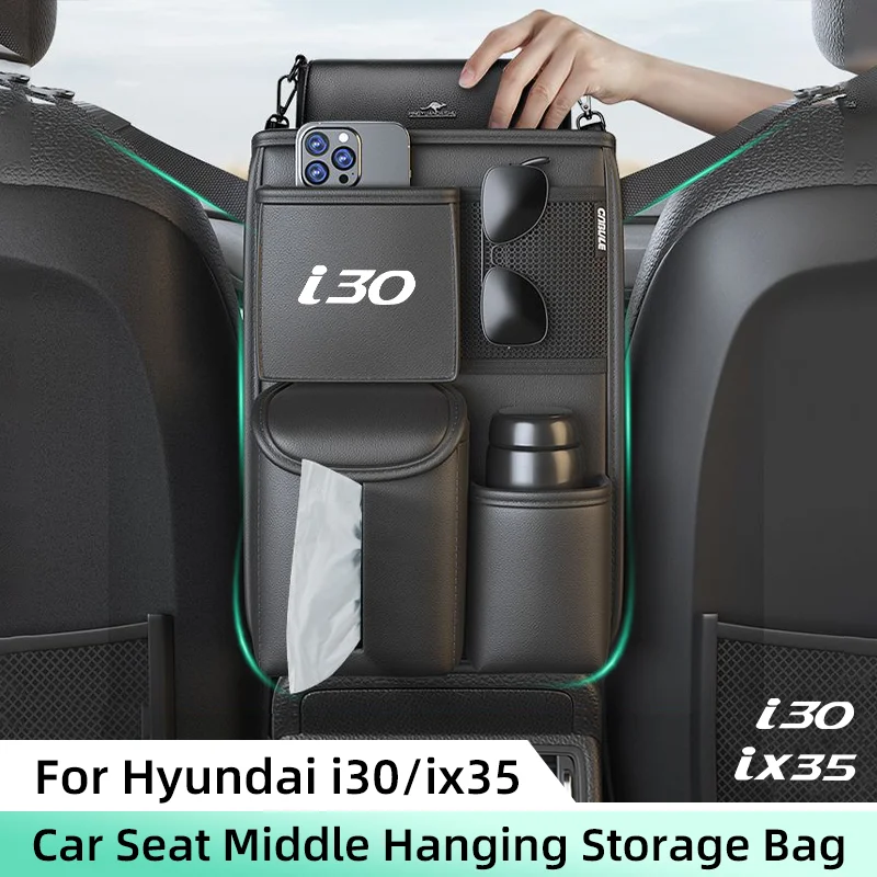 Car Seat Middle Storage Bag For Hyundai ix35 i30 Armrest Hanging Organizer Handbag Holder Net Pocket Cup Tissue Storage Hanger