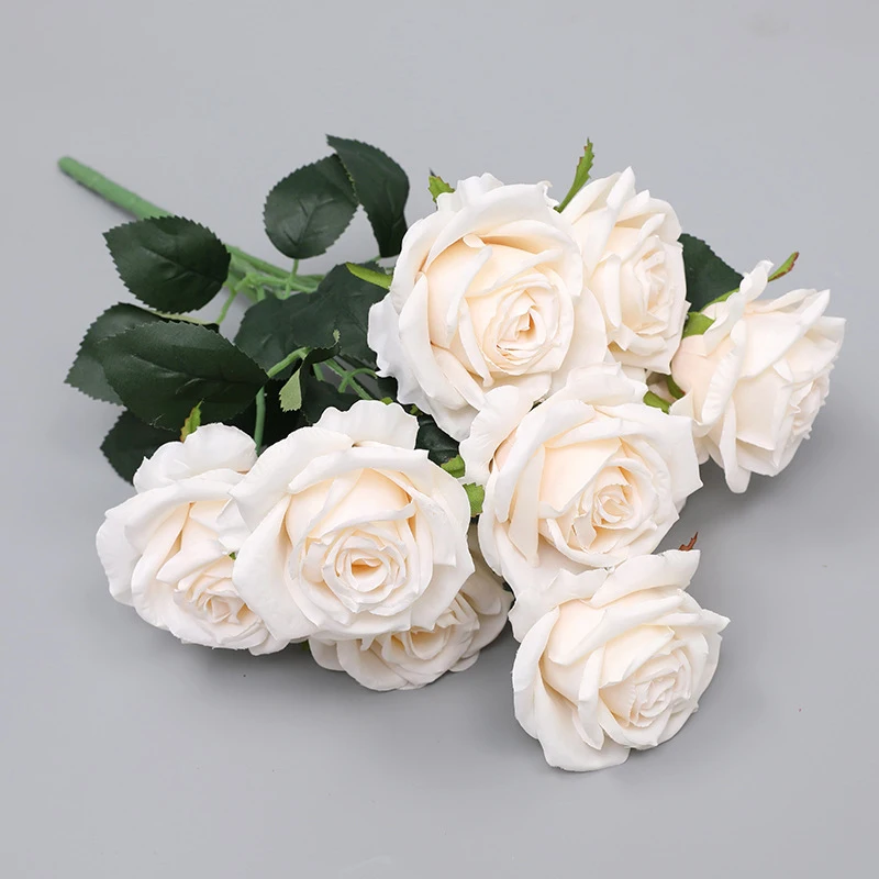 9 Heads 1 Bunch Silk Rose Artificial Flower Holding Bouquets Party Wedding Scene Display Room Home Vase Decor Fake Floral Gifts