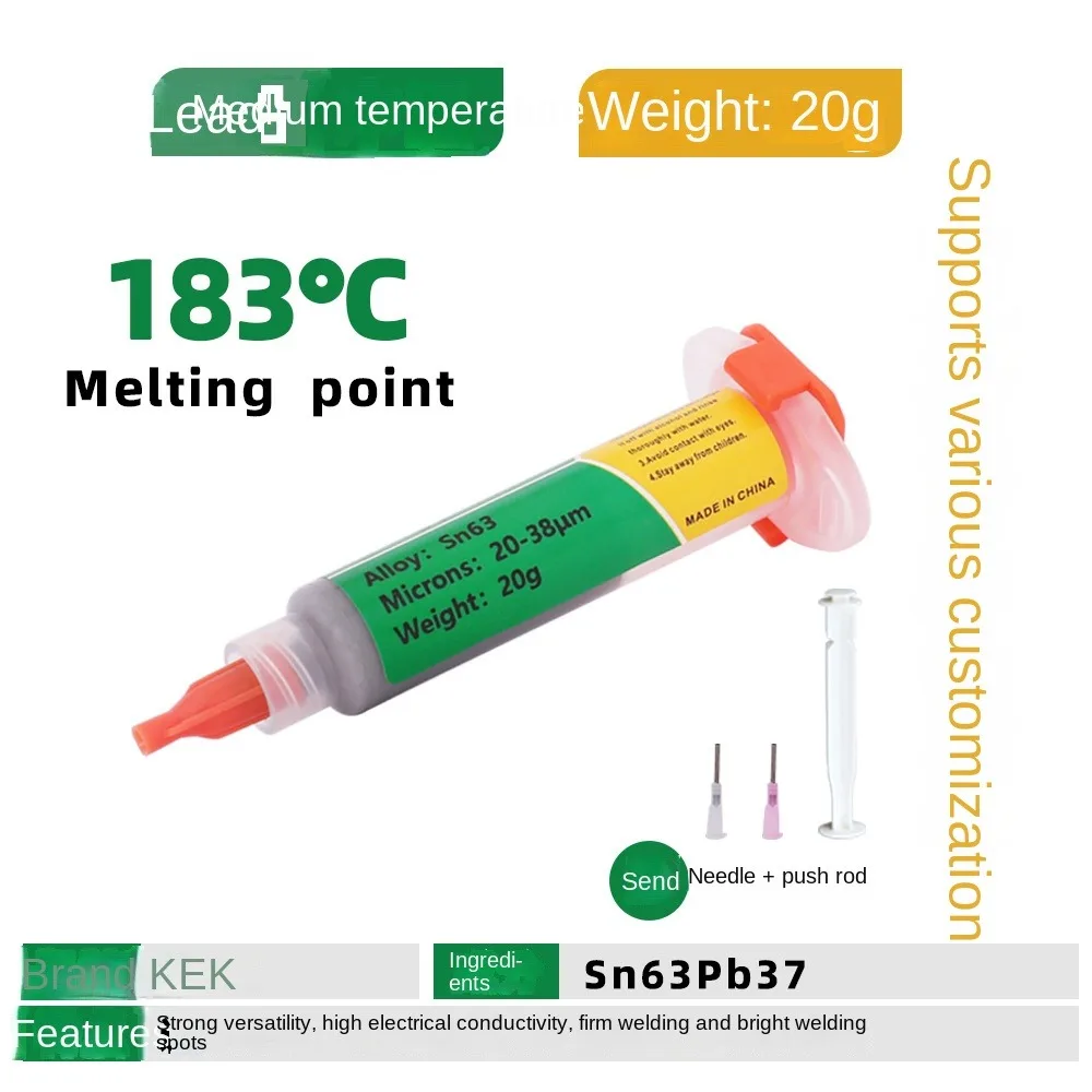 

Паяльная паста для труб с иглой Sn63, 20 г, паяльная паста со средней температурой 183 ° C, паяльный флюс bga