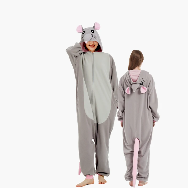 Adult Mouse Zipper Animal Kigurumi wool one-piece pajamas party cartoon costumes Halloween party Cosplay one-piece pajamas