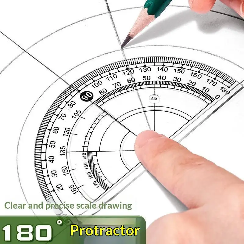 8PCS/Set Plastic Ruler Compasses Set Eraser Transparent Protractor Set Square Straight Ruler Measuring Ruler School Office