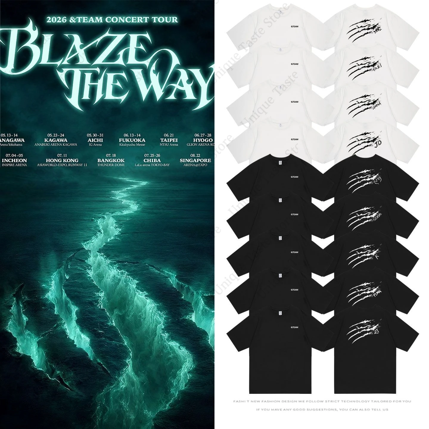 ‌&TEAM Pure Cotton T Shirt BLAZE THE WAY Concert Tour Same Print T-shirt Fans Wmen Men High Quality Summer Short Sleeve Tee Tops