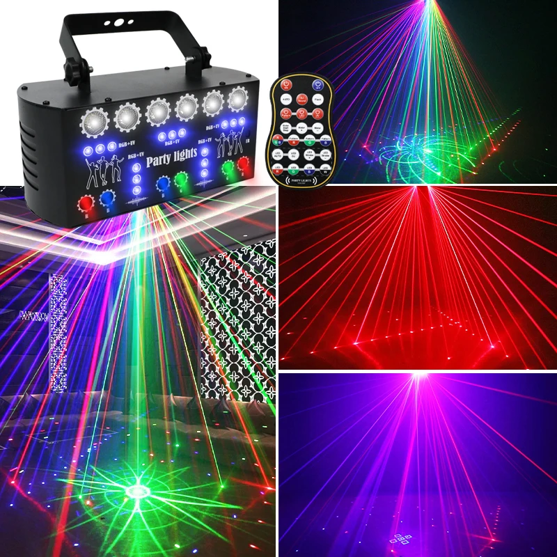 RGBW 27-Beam Laser Dj Light Stage Lights Disco Strobe UV Effect Dmx Remote Lazer Club Lights for Weeding Events Show Concert