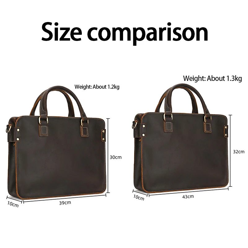 Vintage Echt Lederen Aktetas 14 Inch Laptoptas Eerste Laag Koeienhuid Handtas Schouder Messenger Tas Commuter Business Bag