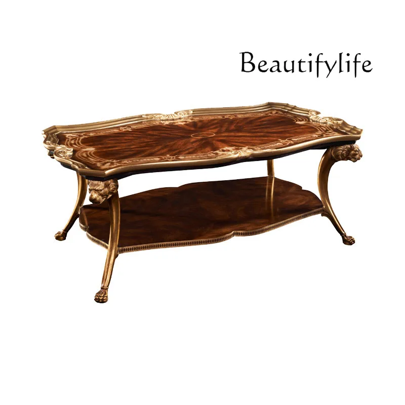 

Neoclassical French living room gold-painted tea table European solid wood carving storage storage coffee table