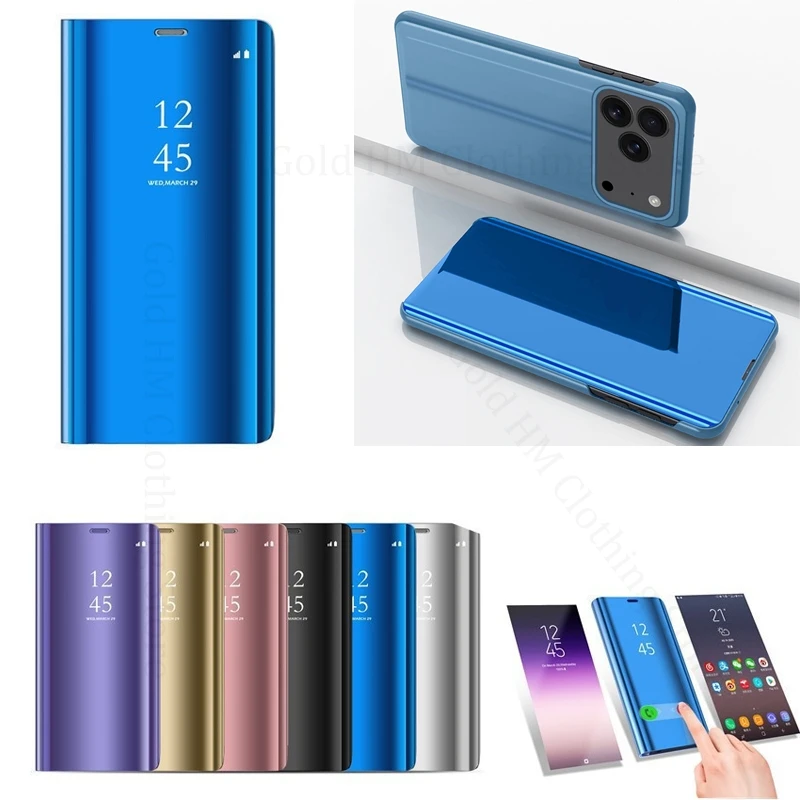 

Fundas For iPhone 17 Pro Max Plating Mirror Flip Book Stand Phone Case For Apple 16 E 15 14 13 12 Pro Max Full Protective Cover