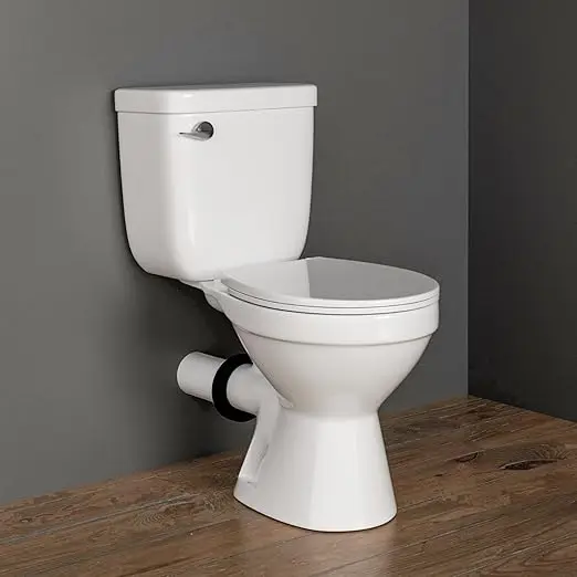 Rear Outlet Toilet with Tank: Powerful Flush & Space-Saving Design with Rear Discharge - Includes Extra Extension