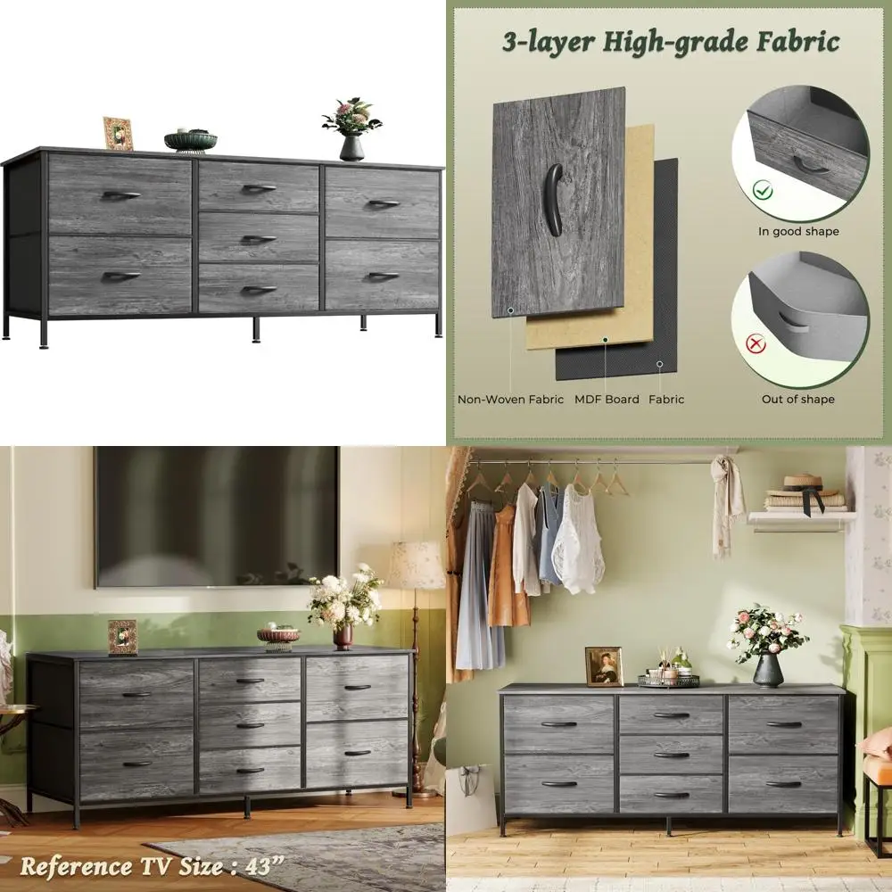 خزانة Huuger مع 7 أدراج قماشية، حامل تلفزيون 47 بوصة لتلفزيون 43، 50، 55 بوصة، خزانة ذات أدراج واسعة لغرفة النوم، ملابس