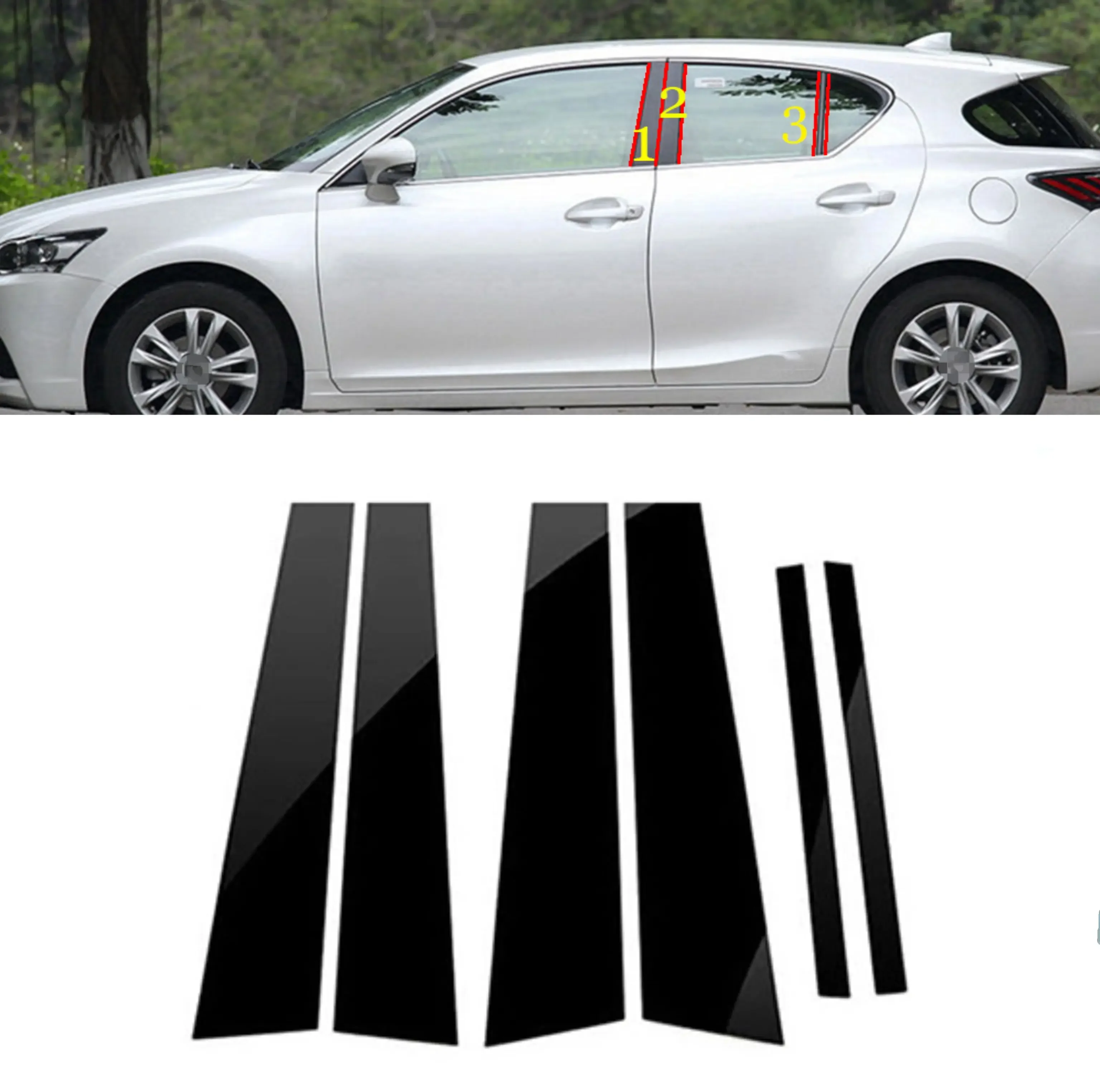 

6PCS Polished Pillar Posts For Lexus CT200h CT 200 200h 2011- 2020 Window Door Column B C Pillar Post Cover Trim