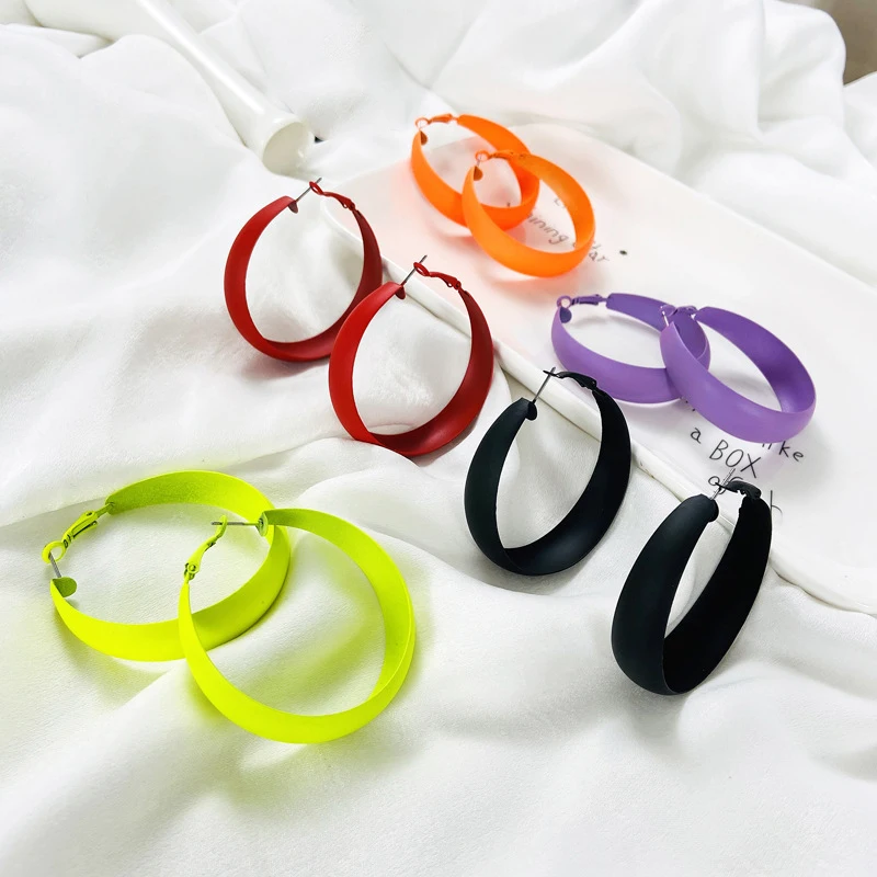 Big Hoop Earrings For Women Punk Exaggerated Fluorescent Color Earings Fashion Jewelry Statement Trendy Ring Earrings Jewelry