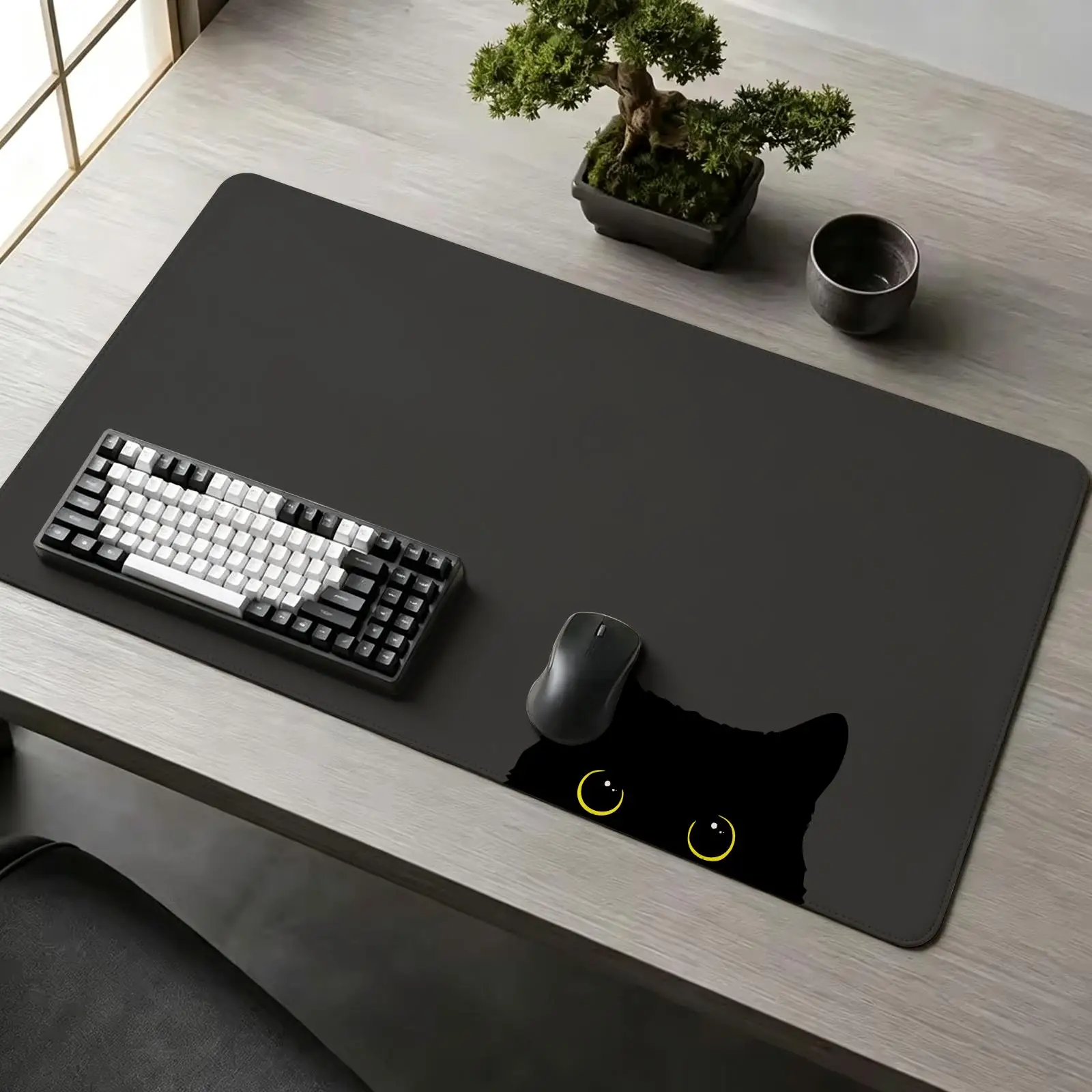 Mouse Pad XXL Anime Gaming Mouse Pad,Stitched Wear‑Resistant Edge,Smooth Non‑Slip Mat for Desktop & Laptop Games Cute Black Cat