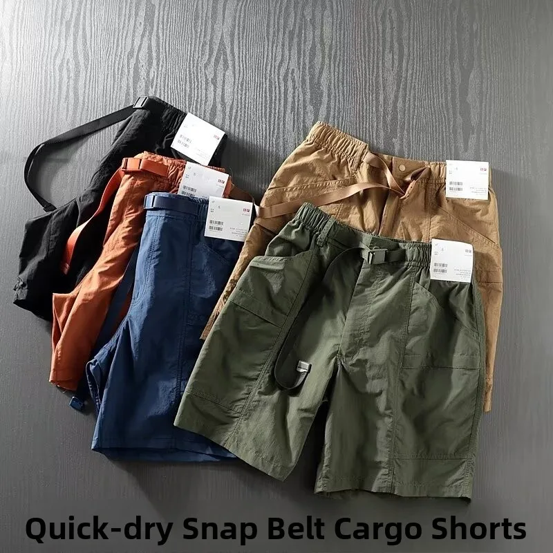 

Outdoor Men's Workwear Shorts Loose Fit Belted Waist Drawstring Five Pockets Straight Leg Summer Trousers Active Youth Style