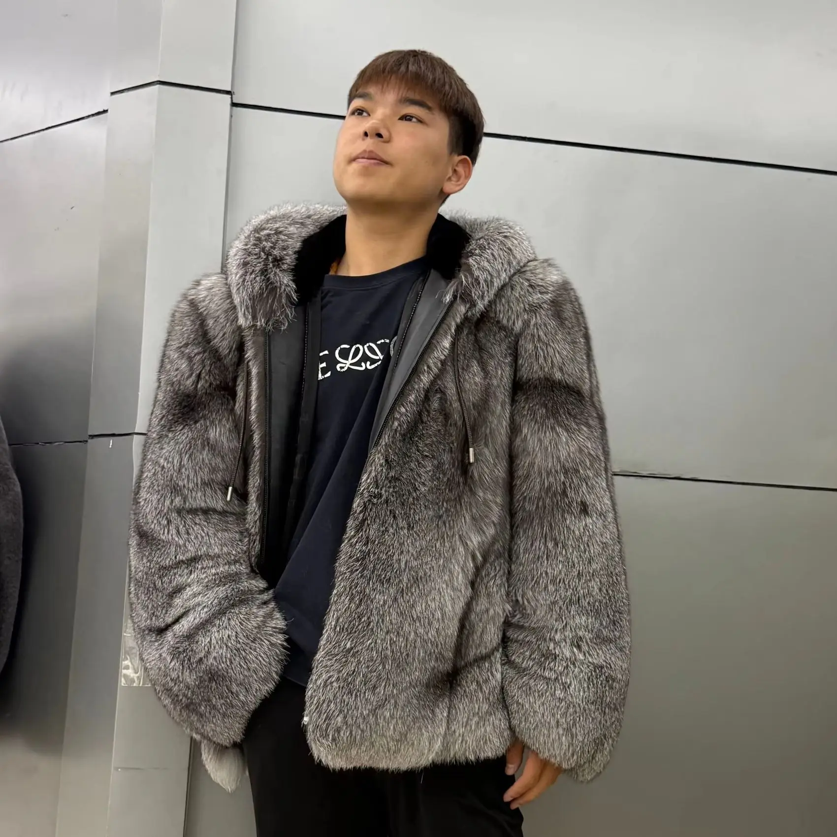 Luxury Natural Fox Fur Men's Jackets And Light Coats Real Fur Hooded Zip-Up Mens Winter Coat Warm Windproof Casual Men's Clothes