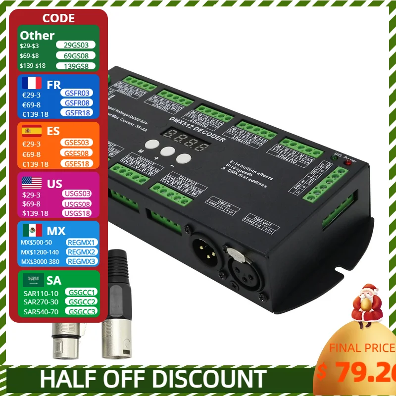 DMX 512 Decoder 36Channels 2A*36CH, DC9V~DC24V Digital Display dmx512 Led Controller Driver for RGB RGBW Led Strip Lights