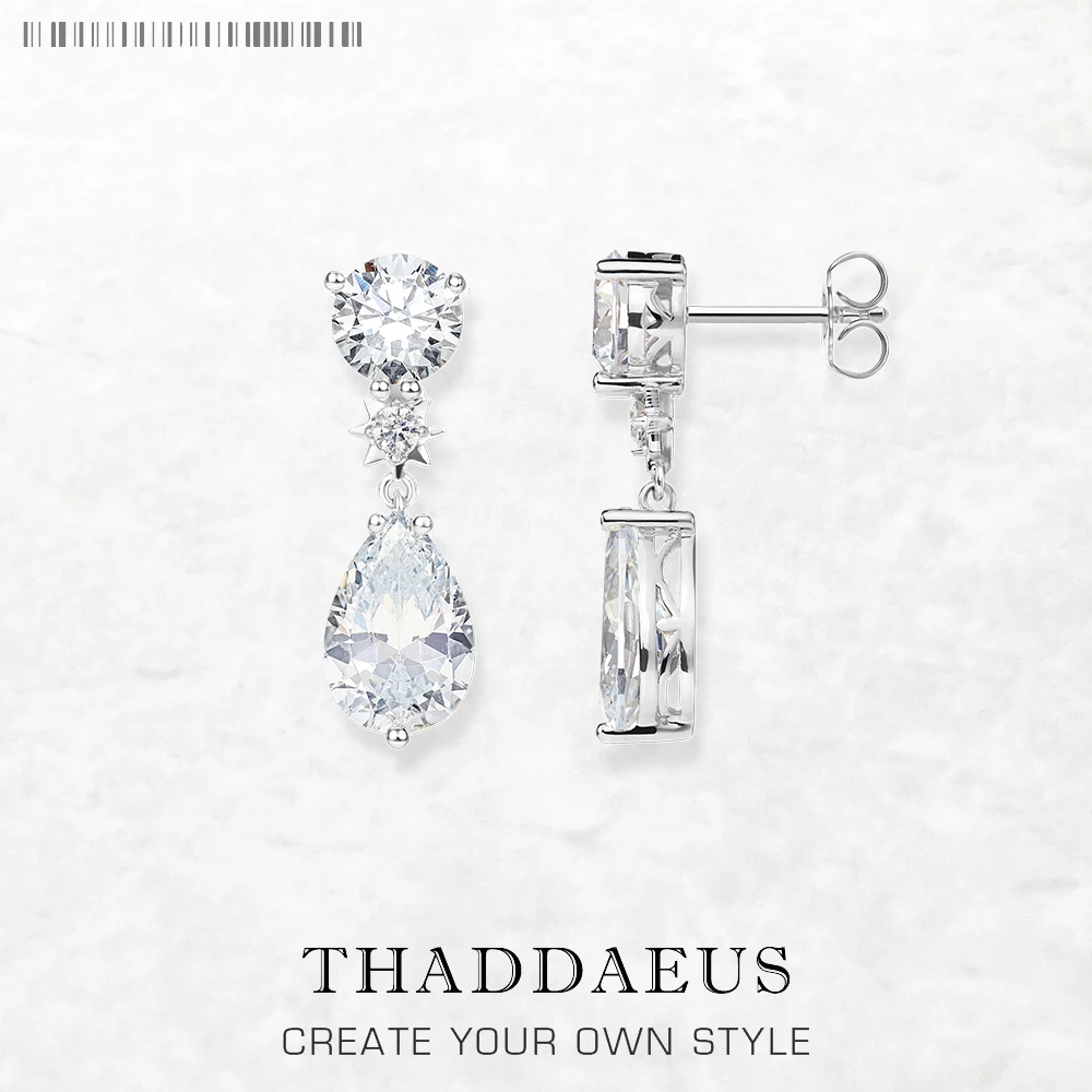 

White Stone Water Drop Stud Earrings Europe Romantic Fine Jewerly For Women Gift In Real 925 Sterling Silver