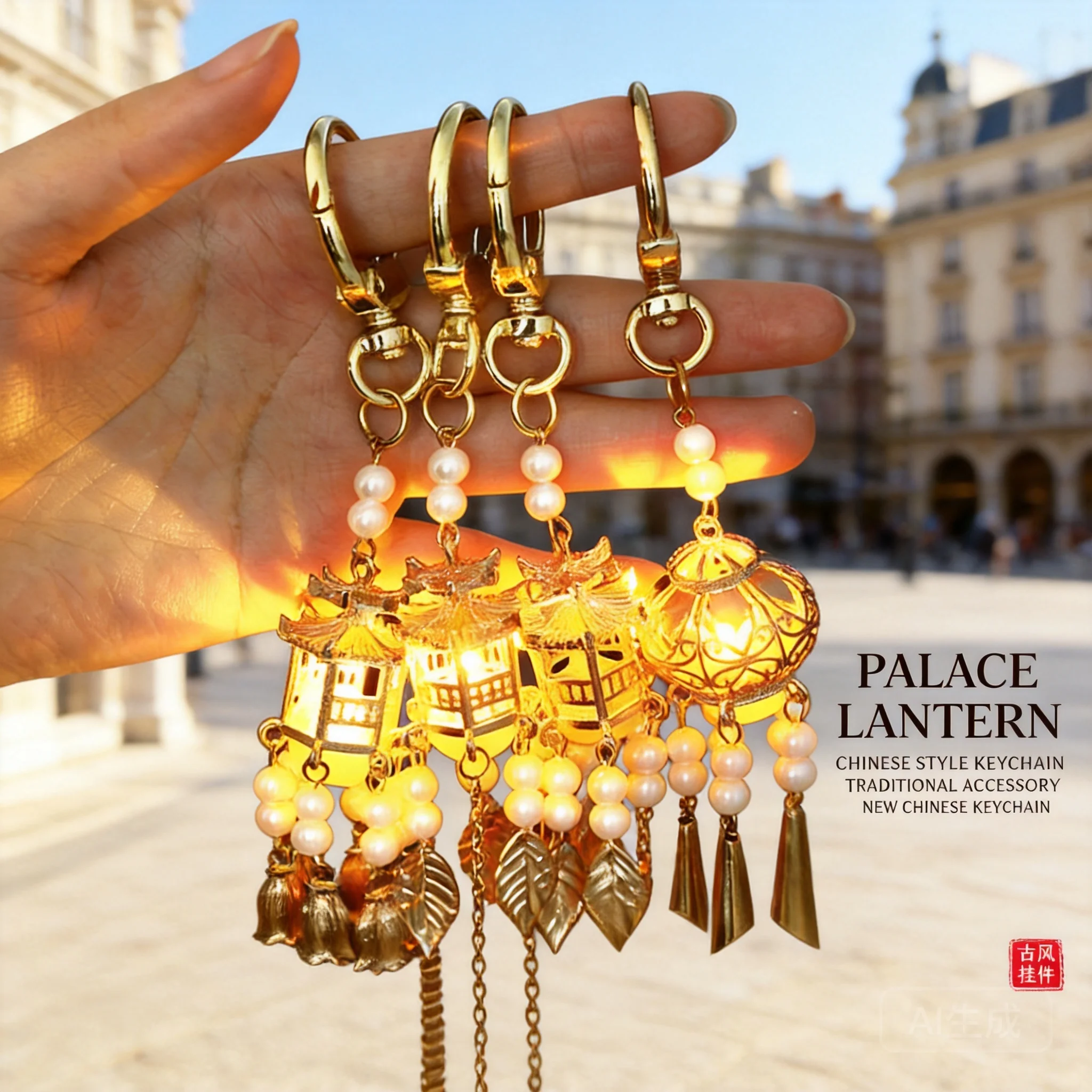Luminous Chinese Palace Lantern Keychain With Faux Pearl For Car Key Decor Backpack Pendant Exquisite Small Gift For Event 2026