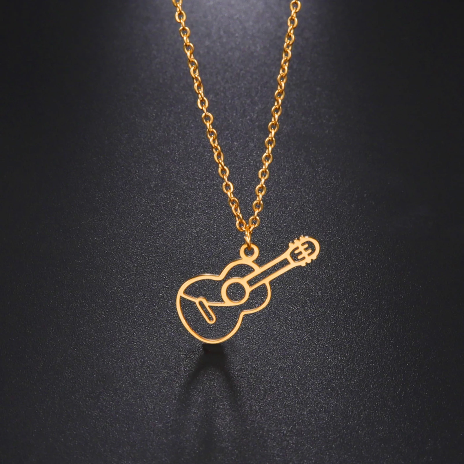 Cazador Stainless Steel Jewelry Musical Instrument Guitar Pendant Necklace for Women Men Chain Necklace Birthday Party Gift 2025