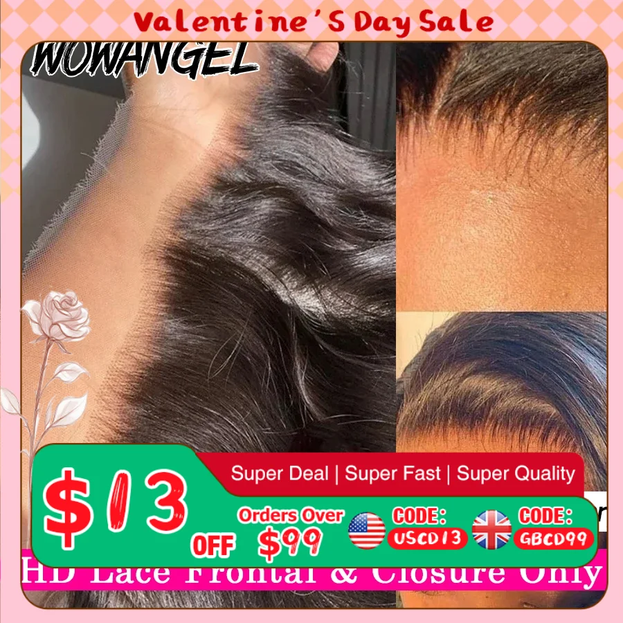 Wow Angel 13x4 13x6 HD Lace Frontal Only Melt Skins Brazilian Straight Human Hair 5x5 6x6 HD Lace Closure Pre Plucked Free Part