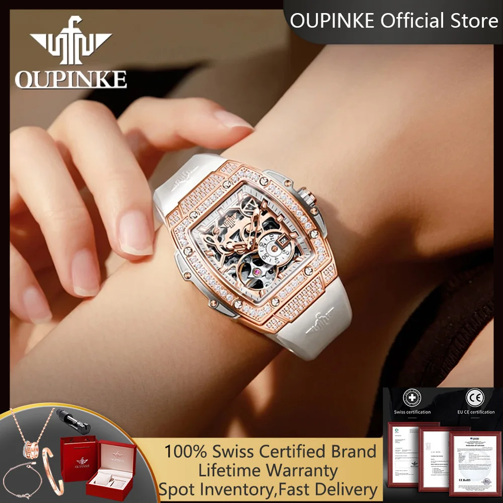 

OUPINKE 3220 женские часы оригинальные роскошные автоматические механические часы 50 м водонепроницаемые светящиеся часы со скелетом для женщин подарки