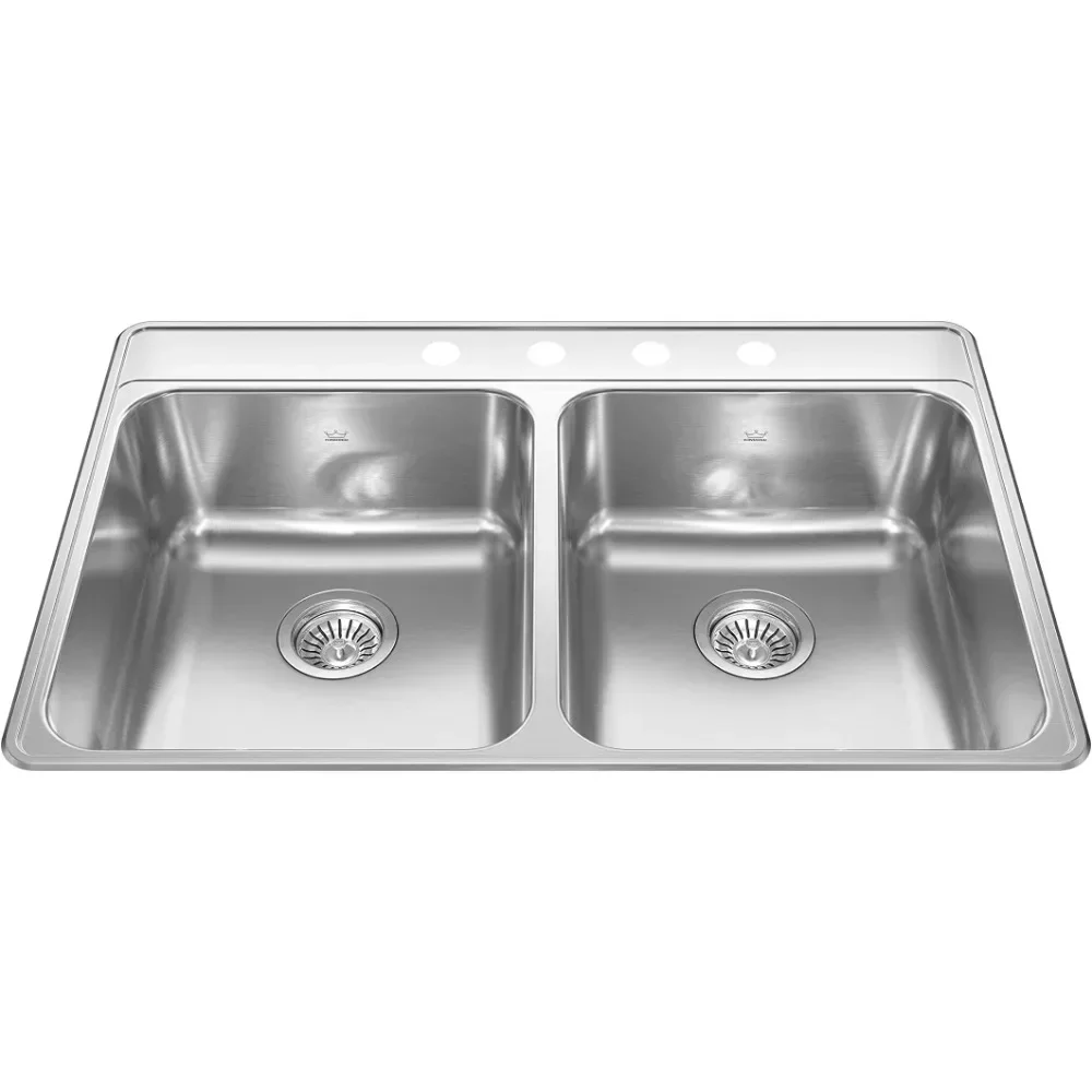 

Kindred CDLA3322-8-4CBN Creemore 33-in LR x 22-in FB x 8-in DP Drop In Double Bowl 4-Hole Stainless Steel Kitchen Sink, No Size